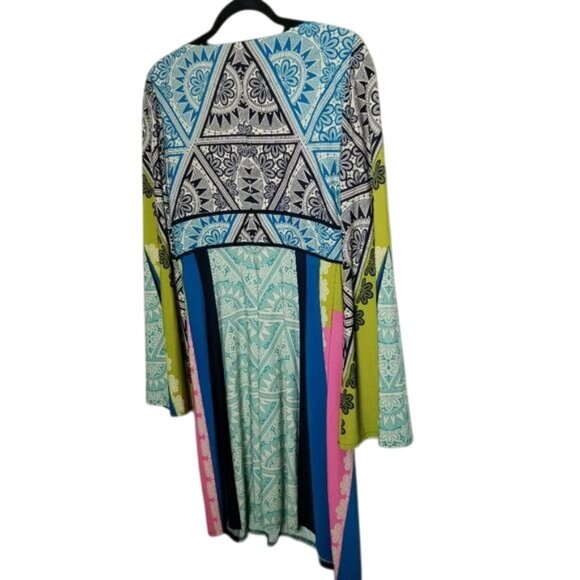 Boston Proper Multicolor Boho-Inspired Long Sleeve V-Neck Dress Size 6 Polyester - Picture 2 of 15